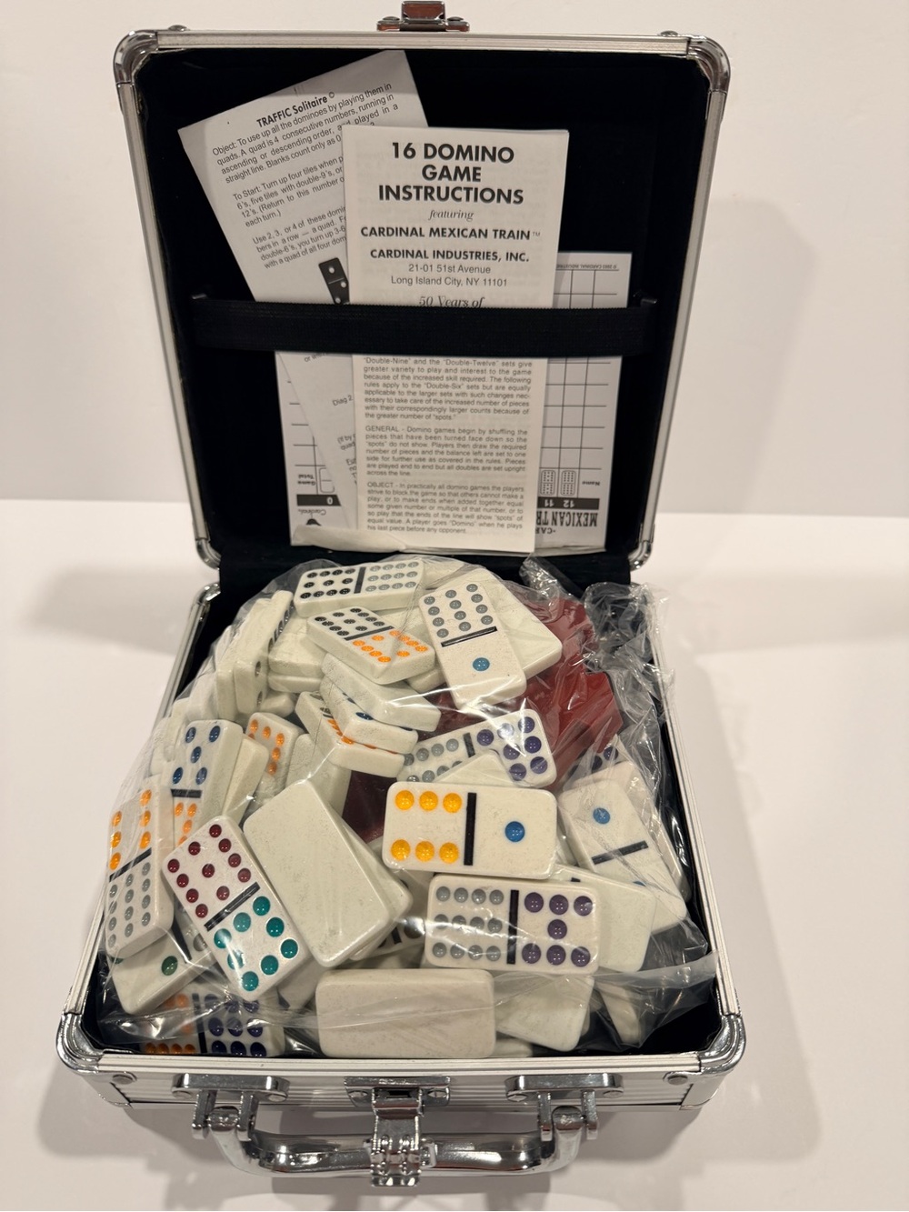 Mexican Train Domino Set in White with Multi-Colored Pips